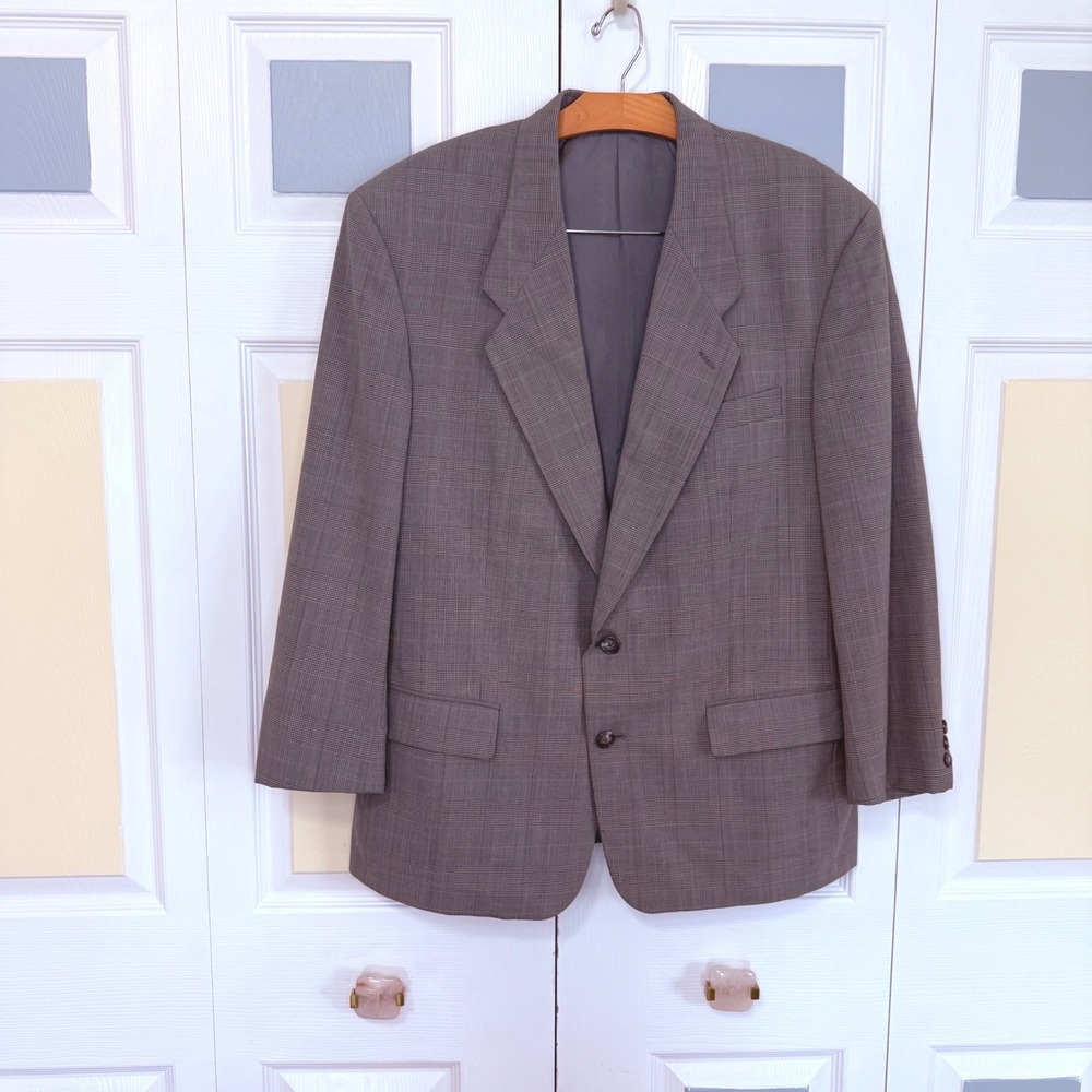 Givenchy Monsieur Mens Gray Glen Plaid Blazer Vintage USA Made Sport Coat 44R
